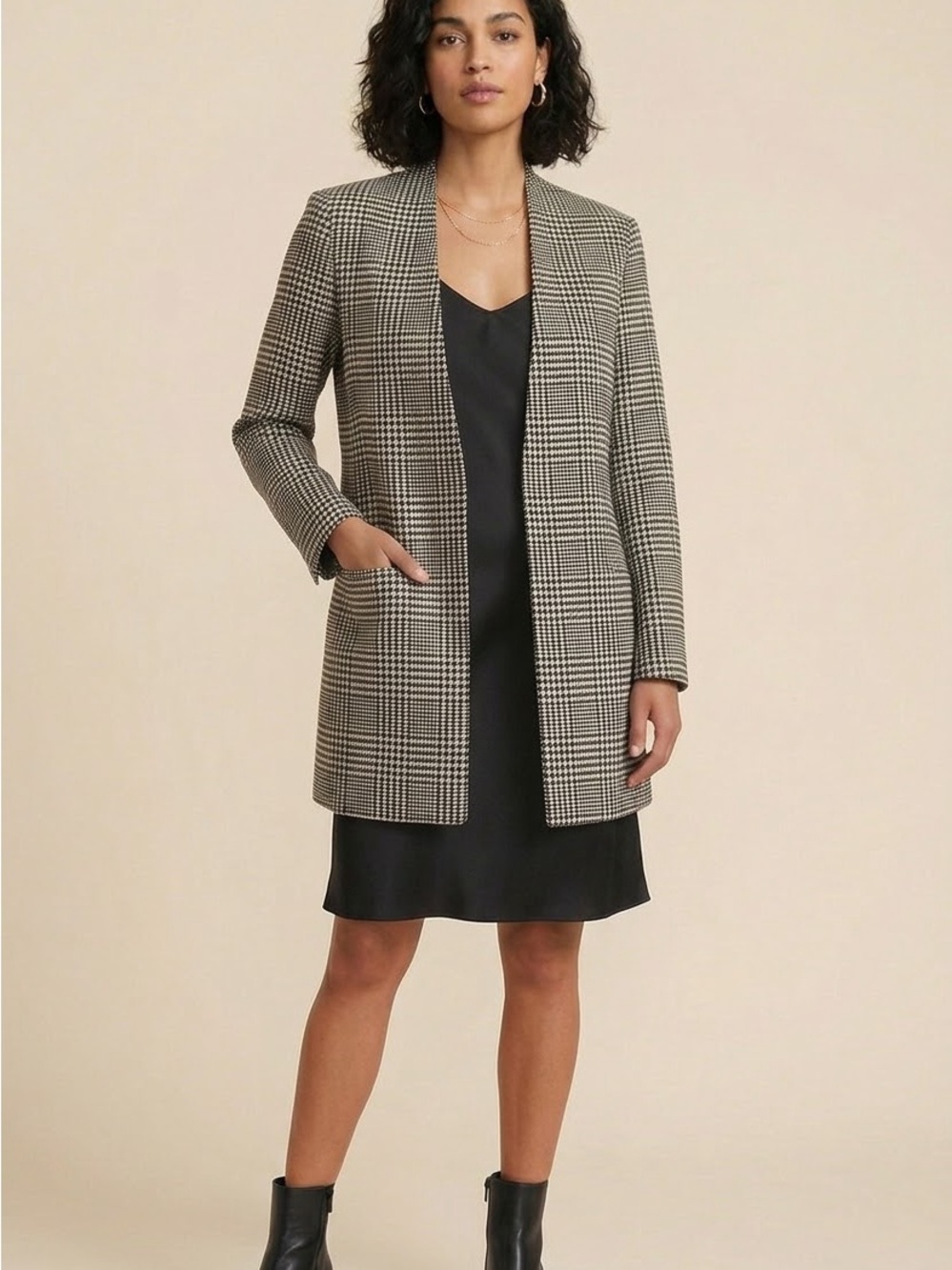 Tahari T Houndstooth Open Front Longline Blazer NWT Size 4